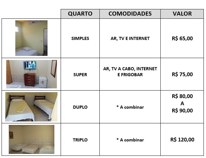 Tabela de tarifas Maktub Hotel